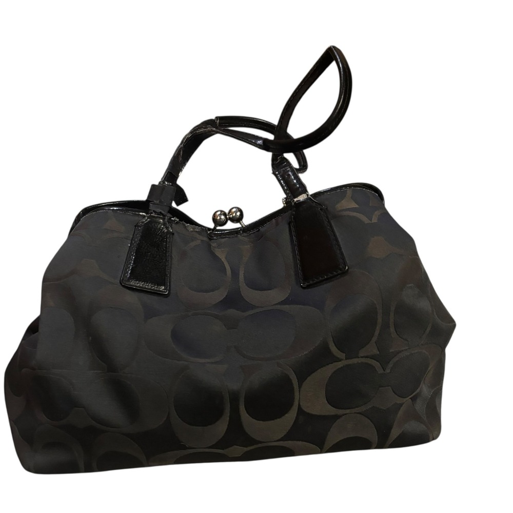 Coach Optic C Signature C Applique Poppy Glam Kisslock Tote Bag Black Purple - Picture 6 of 11